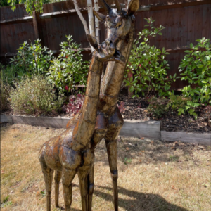 Large metal preening giraffes